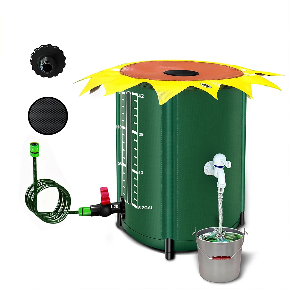 

52 Gallon Rain Barrel with Three Spigots PVC Rain Collection System Water Storage Tank Garden Water Catcher