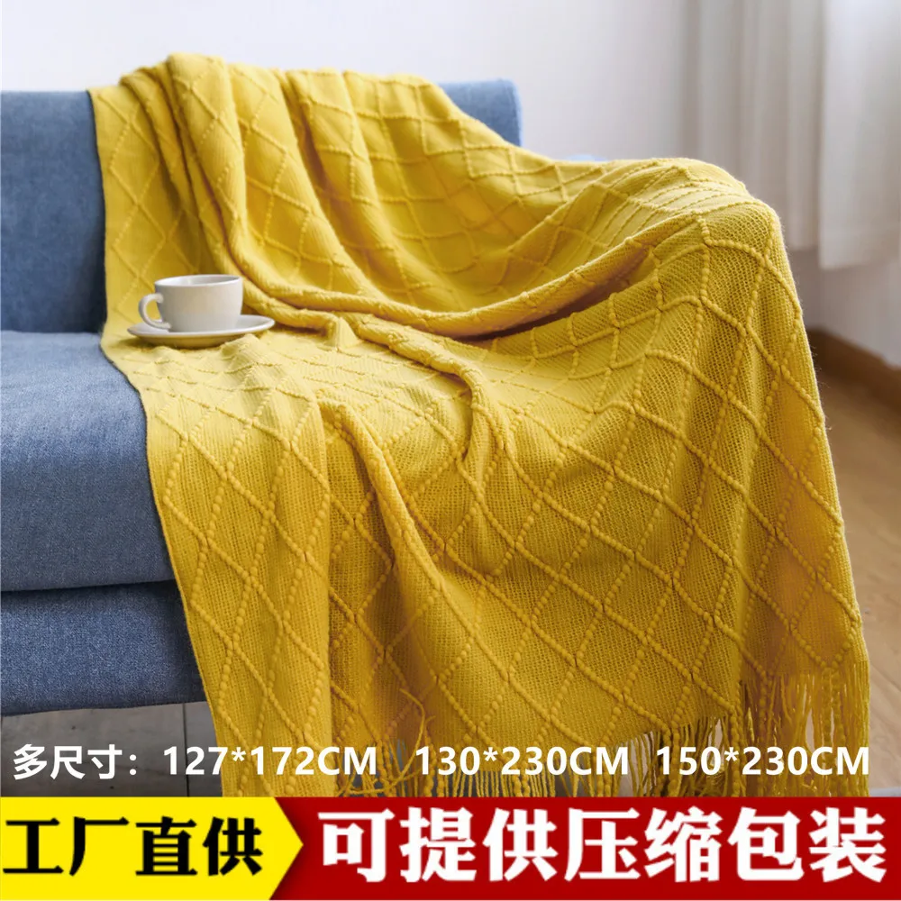 Knitted blanket sofa fringed thin blanket, office air conditioner bay window  summer nap  small blanket