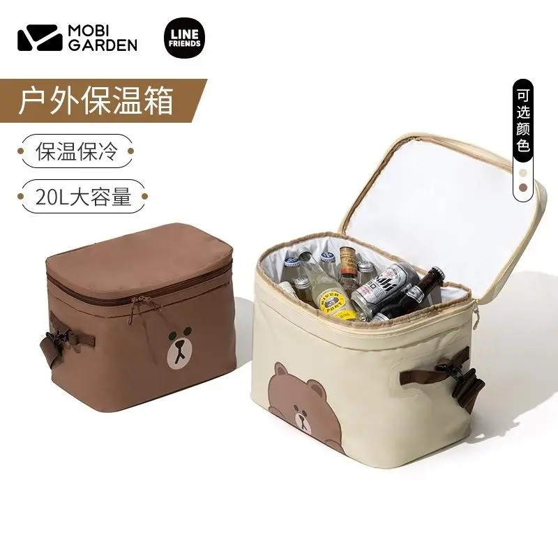 

Line Friends Brown Bear Picnic Thermal Bag Anime Cute Keep Cold Girl Large Capacity Decorate Surrounding Portable Gift