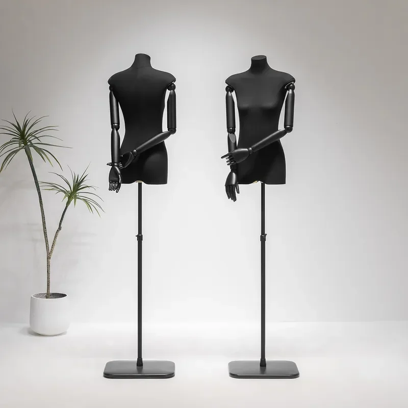Black Flat Model Display Stand for Women's Clothing Half Body Dummy Full Body Mannequin Props for Store Window Showcase