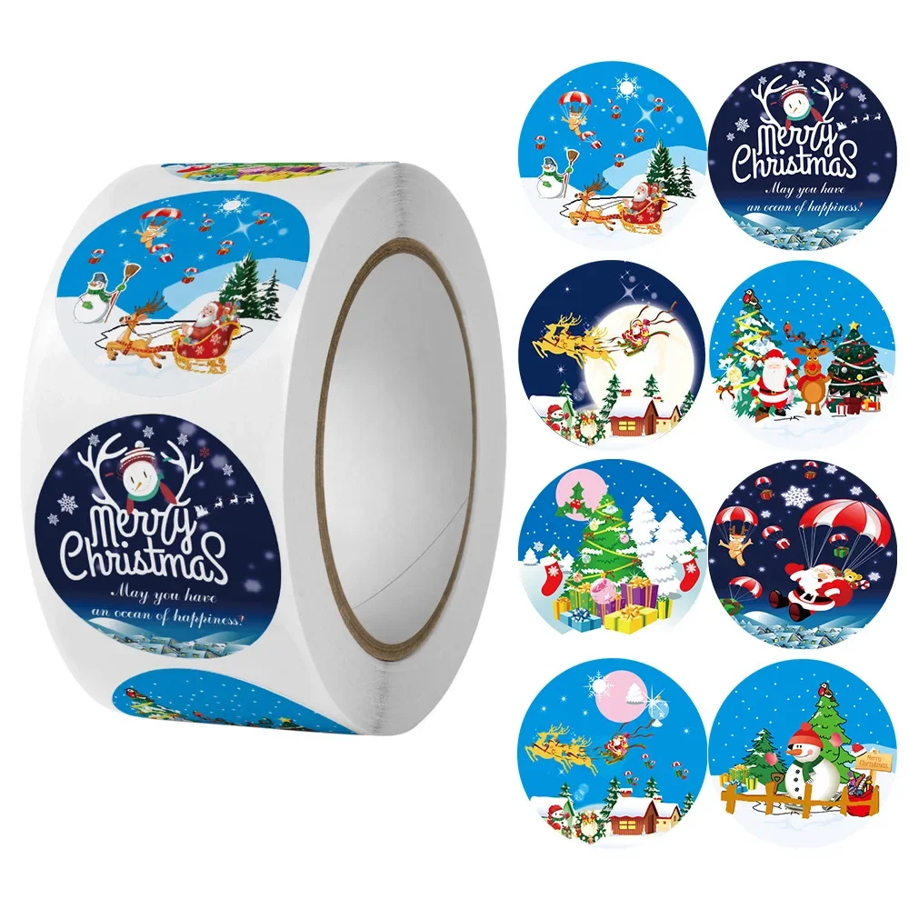 Cartoon Merry Christmas Sticker Santa Adhesive Decorative Stickers for Xmas Gifts Envelop Seals Cards Packages