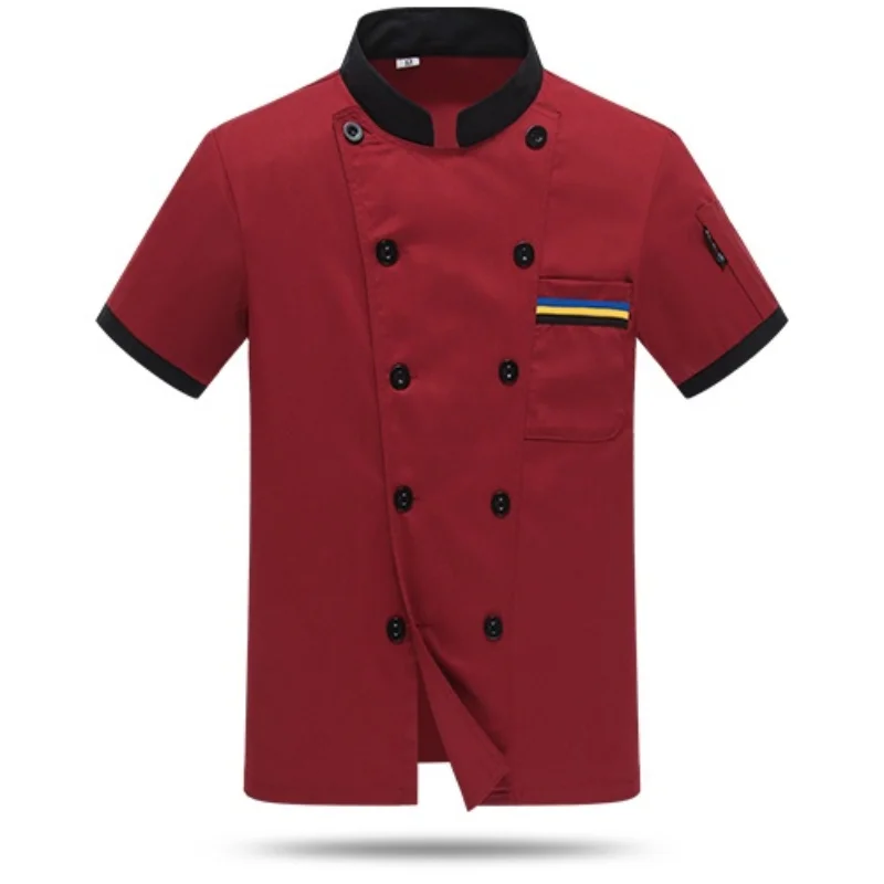 Chaqueta de Chef de manga corta Unisex, camisa de cocinero, abrigo, uniforme de Barista Baker, ropa de cocina para restaurante, ropa de camarero