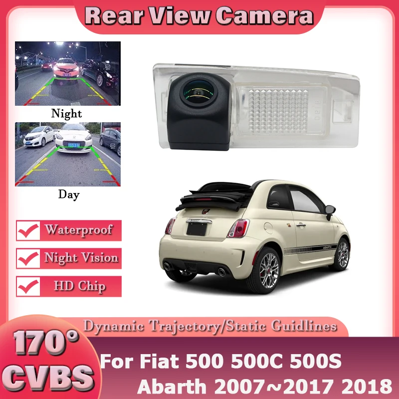 Cámara de marcha atrás de estacionamiento inalámbrica para coche, para Fiat 500 500C 500S Abarth 2007 ~ 2016 2017 2018 CCD full HD, visión nocturna, RCA resistente al agua