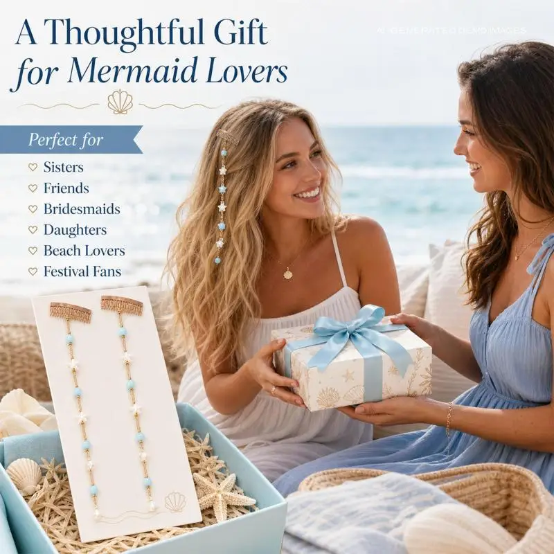 Strand-Meerjungfrauen-Haarschmuck: Seestern- und Perlendetails für Damen, Clip-Perlen, hübsches, süßes Sommer-Accessoire, Kopfschmuck, Frisur – Detail 7