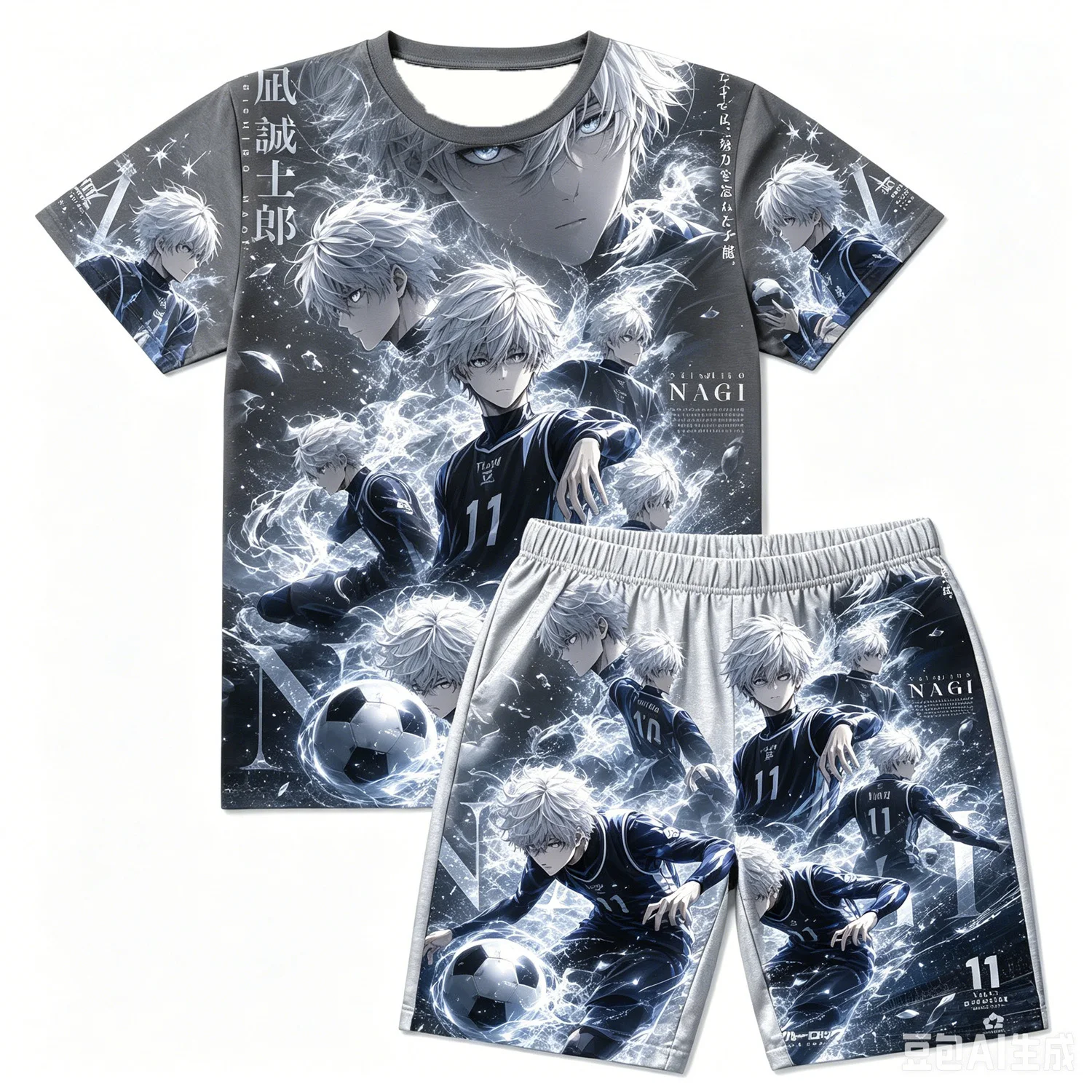 Blue Lock Shidou Ryusei Purple Lightning Soccer Print T-Shirt Shorts Set For Men Women Kids Soft Anime Summer Loungewear Pajama view 5