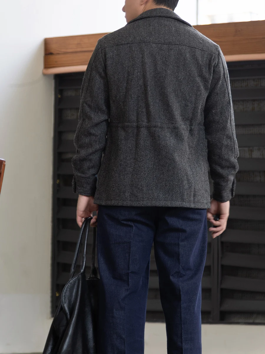 Self-made Pure Wool Fishbone Tweed Classic Flannel Old Money Style Hunting Jacket Hunting Wear Gentlemen's Coat