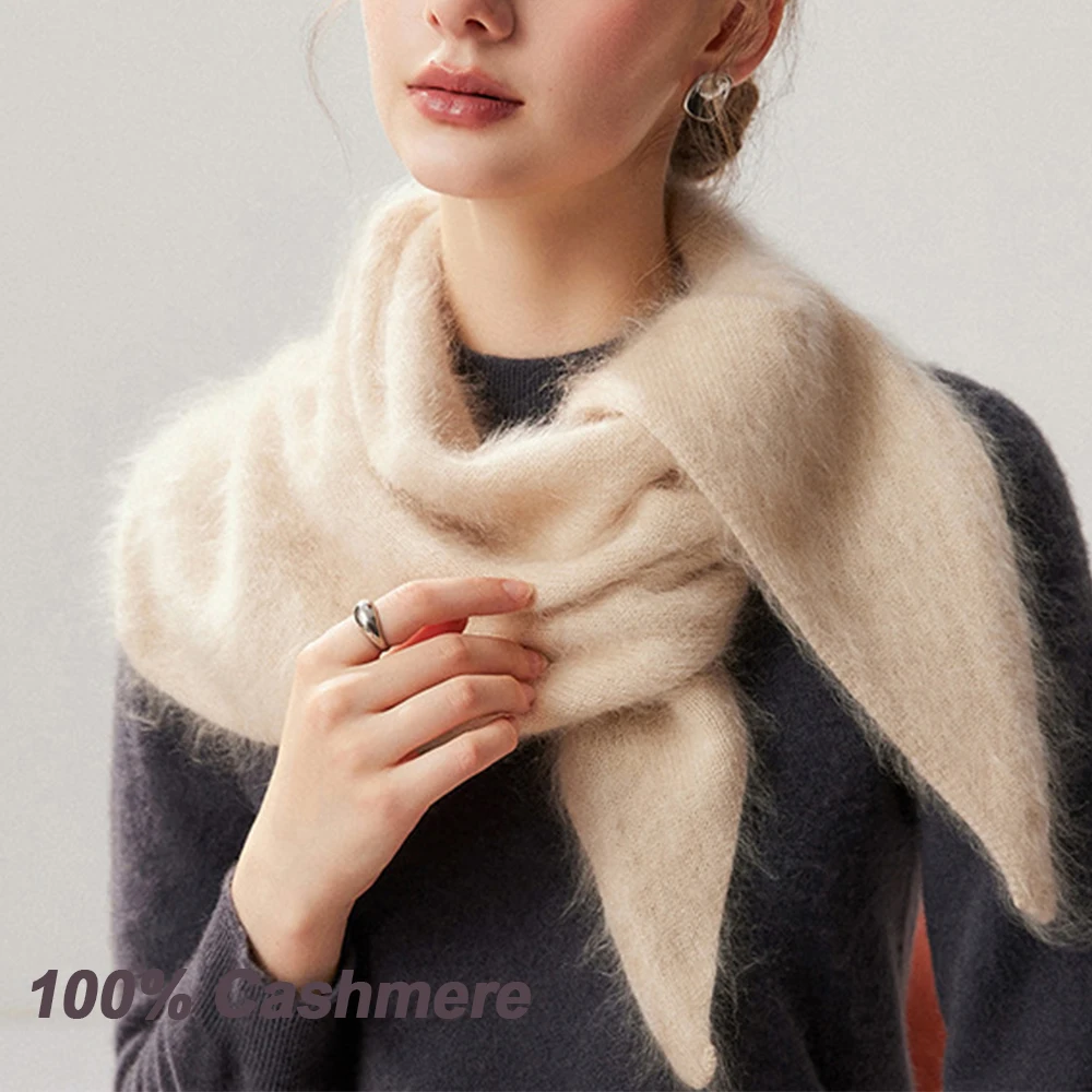 Women's Luxury Cashmere Triangular Scarf Multi-Functional 100% Cashmere Headscarf Knitted Windproof Neck Warmer Triangle Scarf