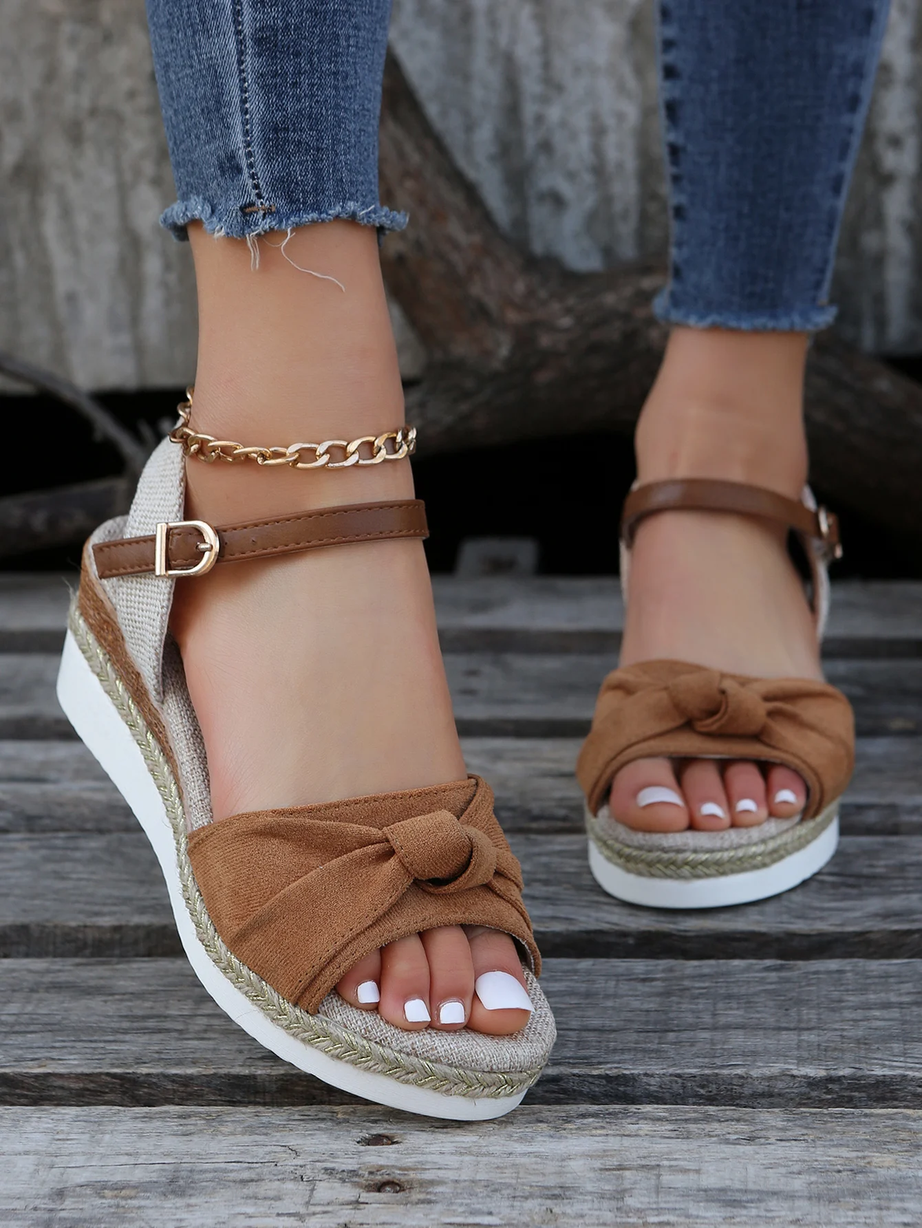 Spot cross-border foreign trade new sandals women\'s bow hemp rope light casual women\'s shoes fishmouth platform sandals.