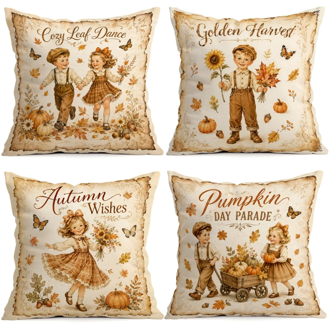 1/4pcs Vintage Autumn Harvest Cushions Pillowcase Polyester Cushion Cover Throw Pillow Pillowcover Home Car Sofa Decor
