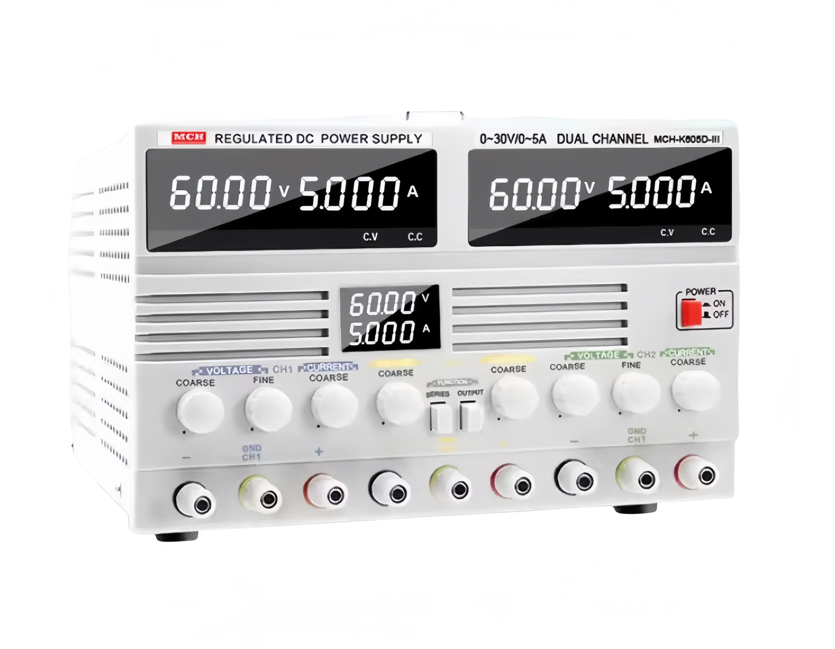 The six-channel DC adjustable power supply can adjust both voltage and current simultaneously.