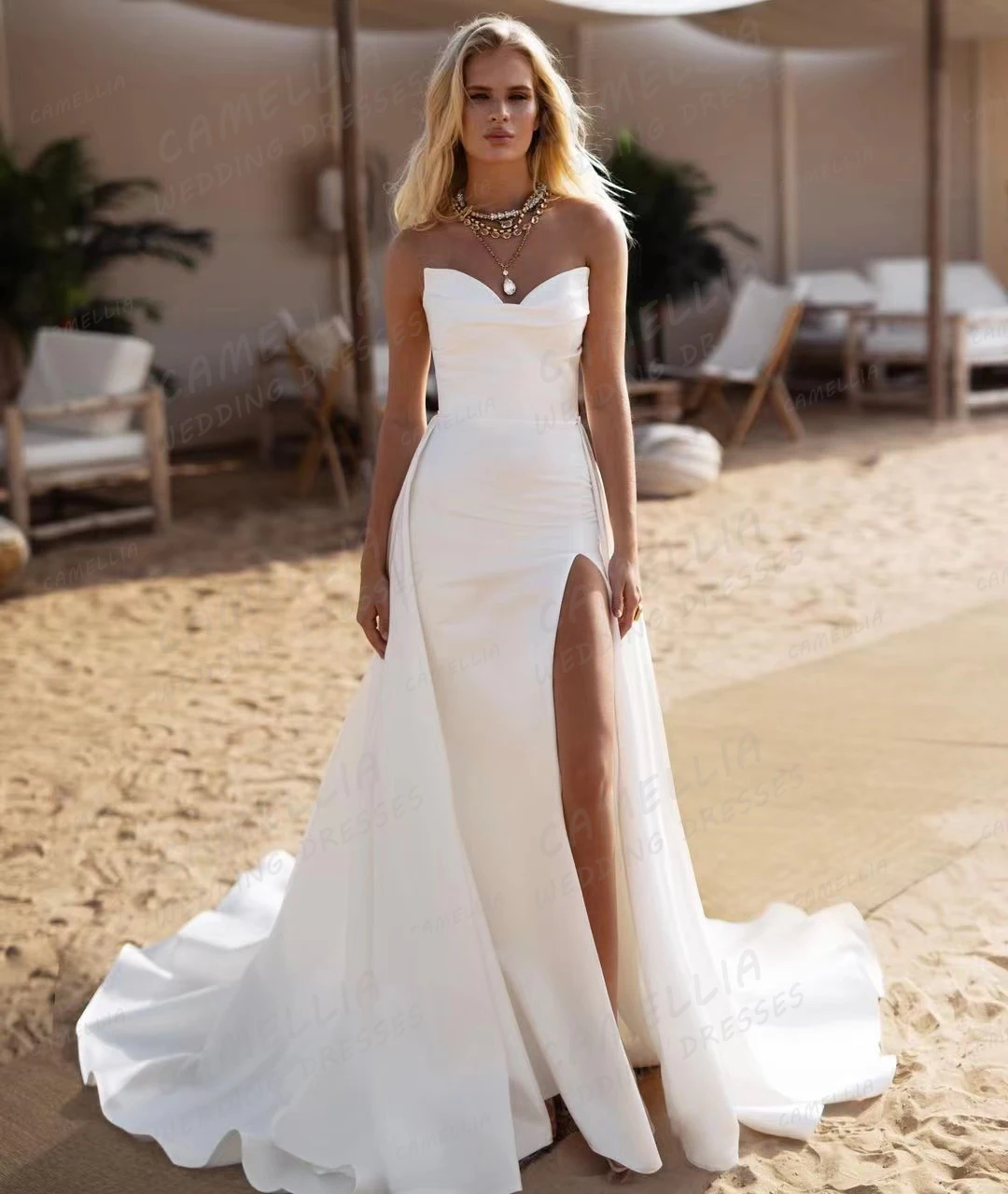 

Simple Detachable Train Women's Wedding Dresses Mermaid Sexy Sweetheart Bridal Gowns Sleeveless Split Formal 2024 Robe De Mariée