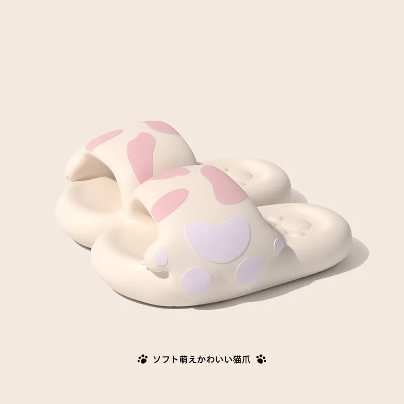 Cute Cat Paw Summer Women Slippers Non-slip Thick Sole Indoor Bathroom Bedroom Couple Parent-child Beach Sandals