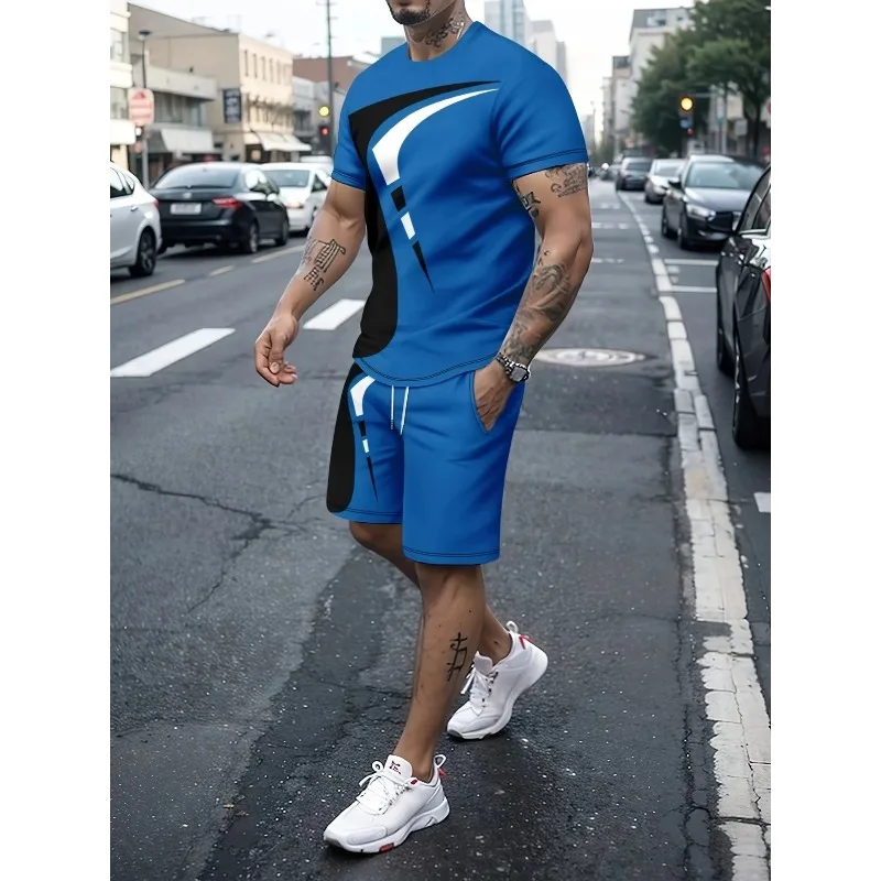 2025 Fashion Summer Daily Leisure Sports Street Round Neck Short Sleeved T-shirt Shorts Set Personalized 3D Printed Men's