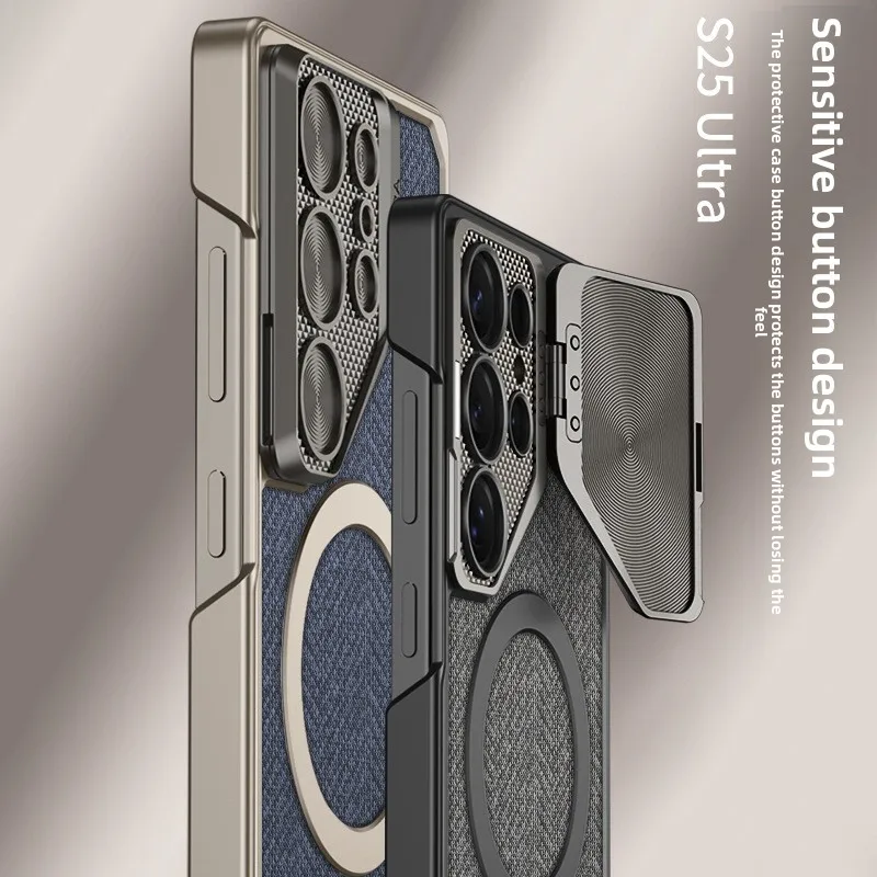 [Nuevos productos más vendidos] soporte para lentes anillo de succión magnético patrón de tela funda para teléfono móvil para Samsung SM-S25Ultra/SM-S24Ultra