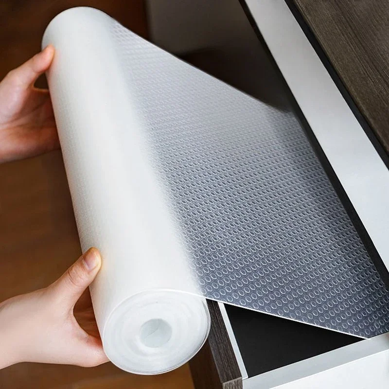 1pc 5m/196.85in Reusable Anti-slip Mat Drawer Shelf Liner Cabinets Mat Kitchen Organizer Pad on the Table Refrigerator Dishes