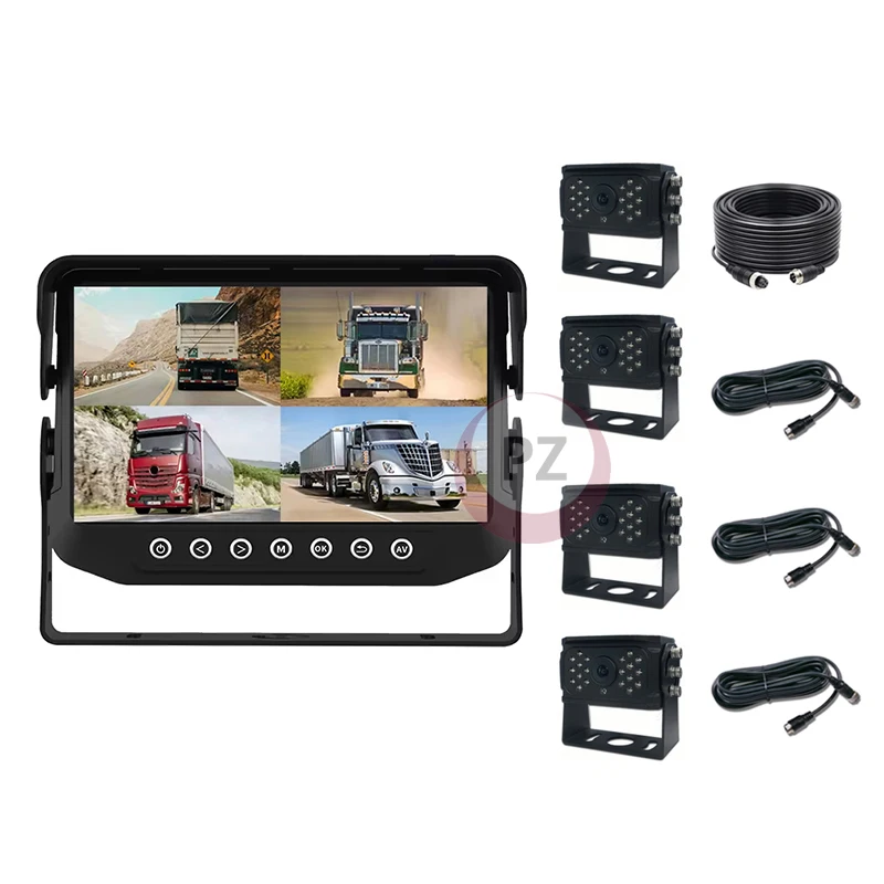 7 นิ้วกันน้ํารถกระจกมองหลังชุดสําหรับรถบรรทุก Quad หน้าจอ View Blind Zone จอแสดงผล 4 ย้อนกลับกล้องย้อนกลับ