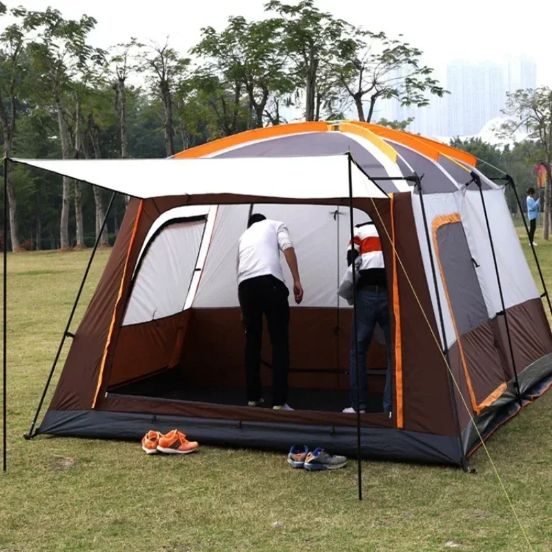 Waterproof Tent For Outdoor Camping, Super-Large Two Rooms, One Hall, 6 -12 People