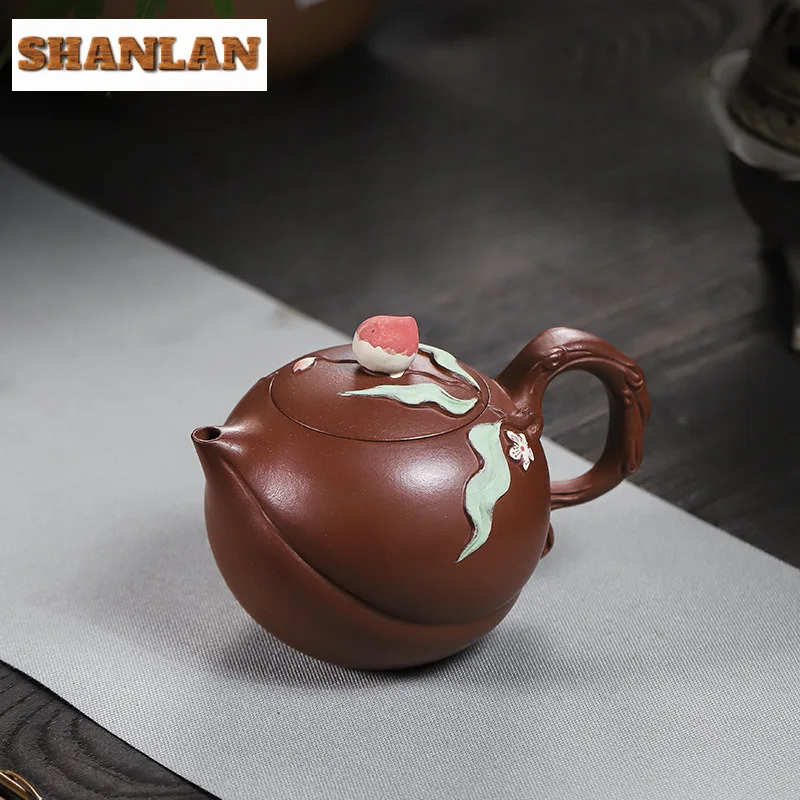 280ml Aesthetic Yixing Purple Clay Teapots Handmade Peach Pot Raw Ore Red Dragon Mud Tea Soaking Kettle Zisha Tea Set Tea Craft