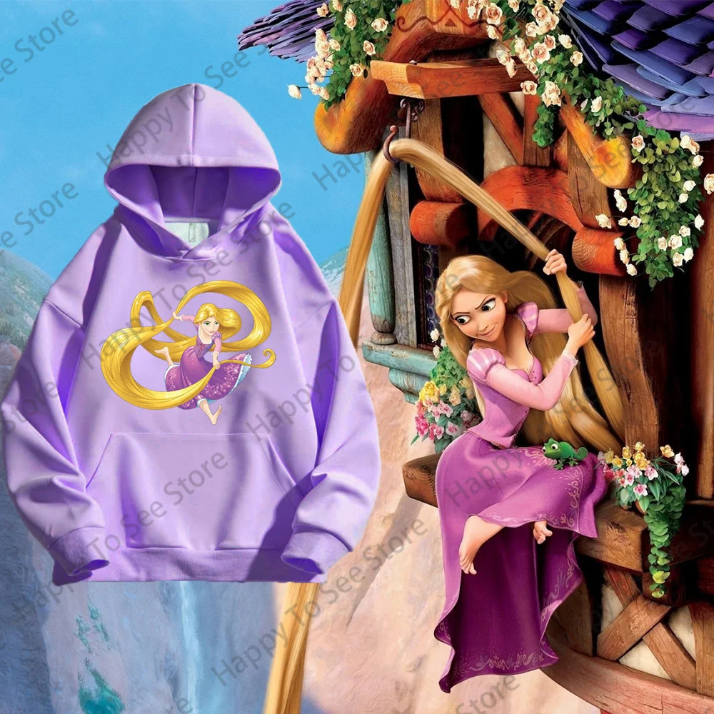 Disney Women\'s Long Hair Princess Pure Cotton Hoodie Spring And Autumn New Cute Long-Sleeved Tops Loose And Comfortable Rapunzel