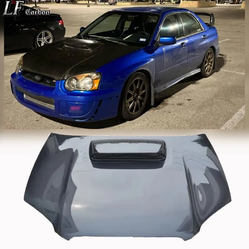 Wodisi 2003-2005 for Impreza WRX STi Carbon Fiber Hood New STI GEN 8 Style Black Bolt-On with Included Clips