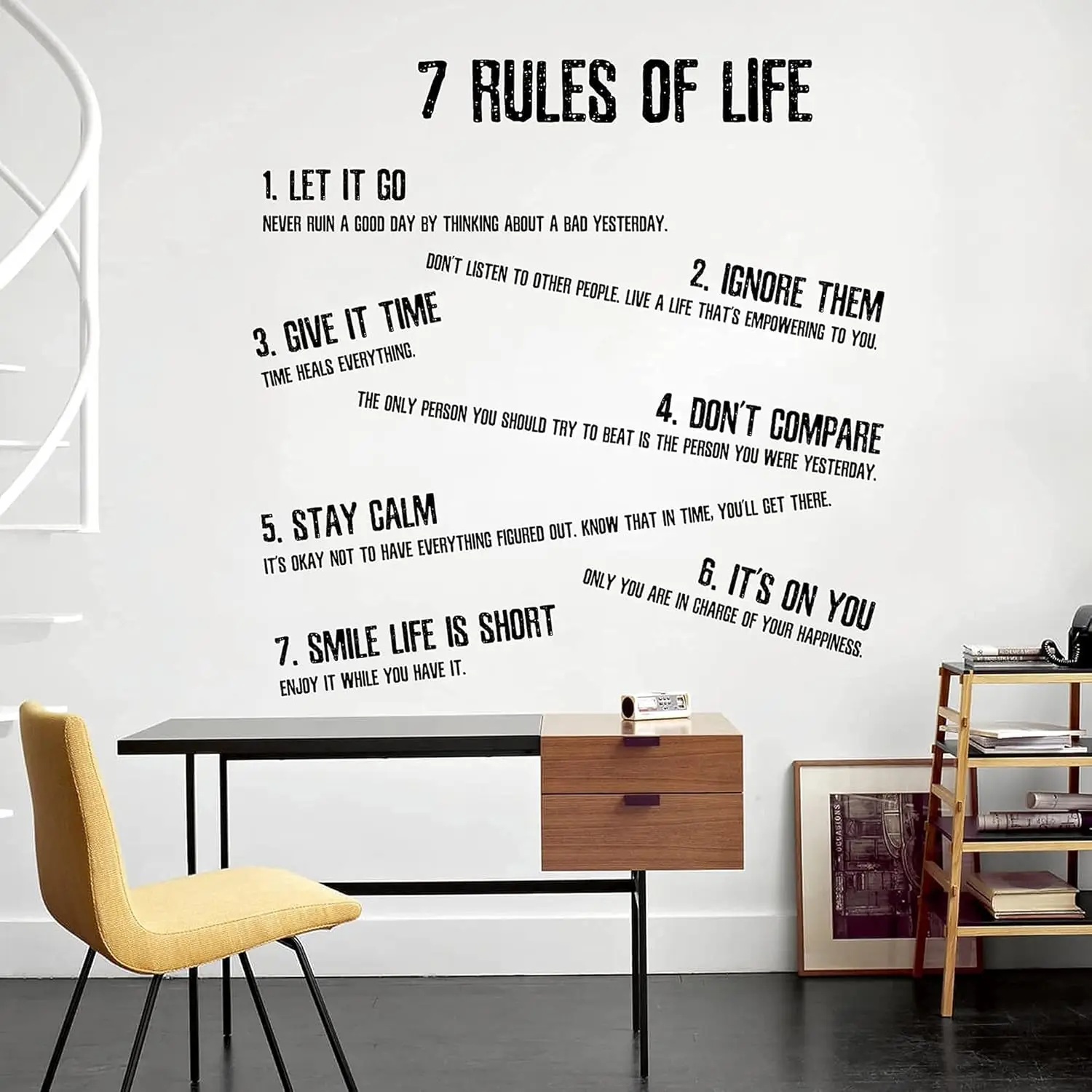 7 Rules of Life Positive Word Sayings Wall Stickers Office Inspirational Motivational Wall Decals Living Room Classroom Bathroom