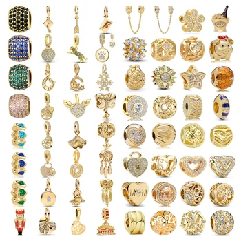 2024 Nieuwe 925 Sterling Verzilverd Goud Serie Wijn Cheer Hart Diy Kralen Fit Originele Armband Vrouwen Hanger Voor Sieraden