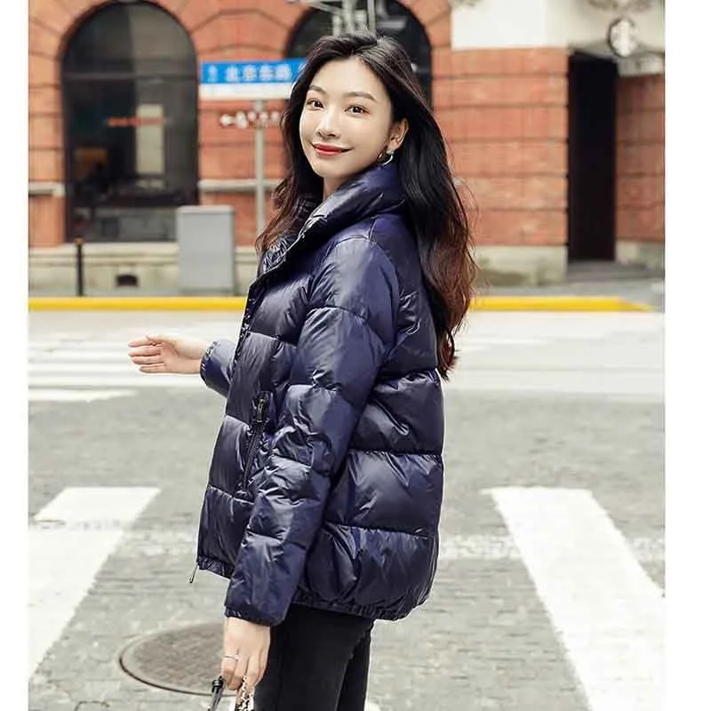 

Women Short Cotton-Padded Jacket Winter 2023 New Loose Disposable Bright Collar Cotton Coat Female Warm Little Padded Jacket