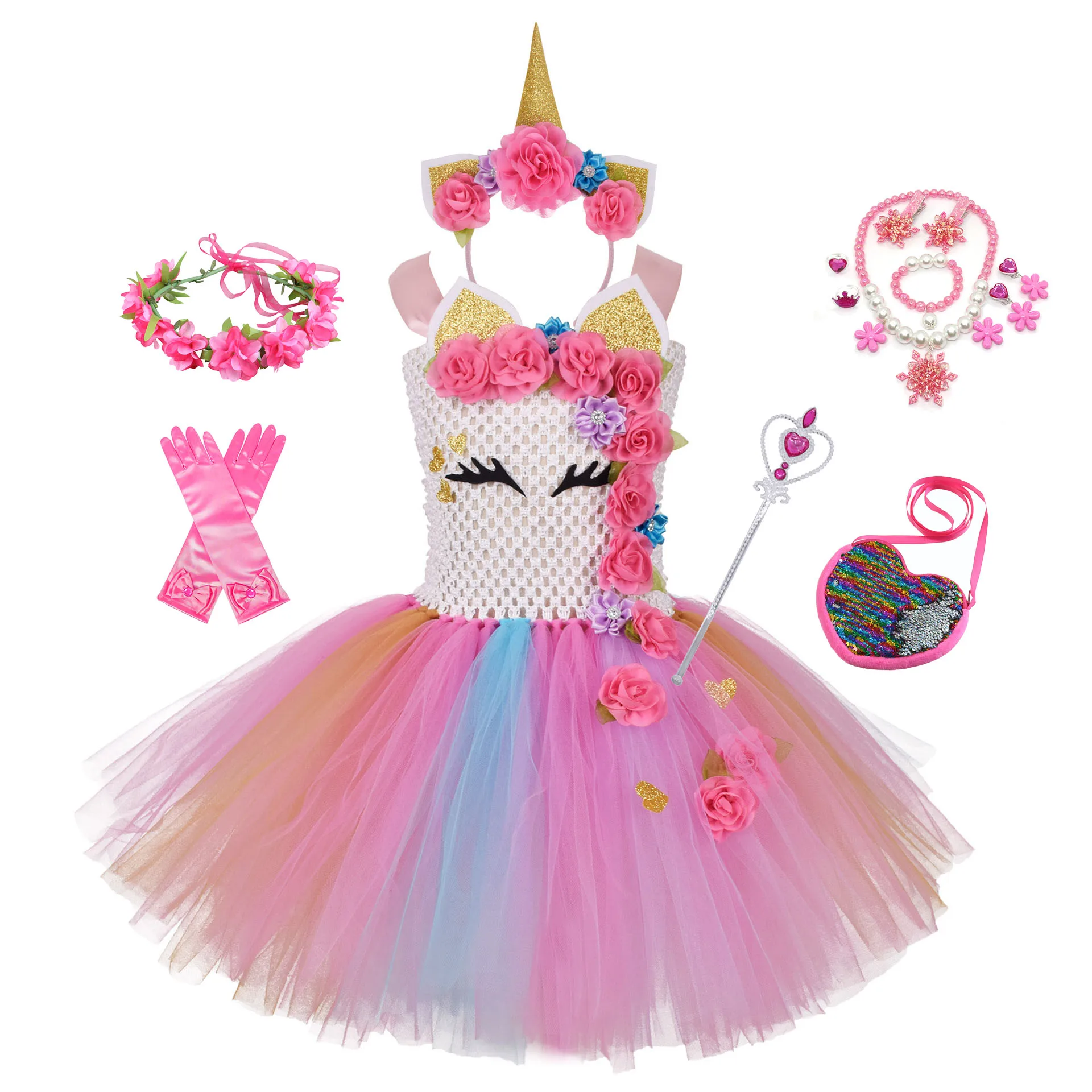 

Unicorn Girls Tutu Dress Children Princess Birthday Party Dresses for Girls Halloween Cosplay Costume Kids Flowers Dresses 2-12Y