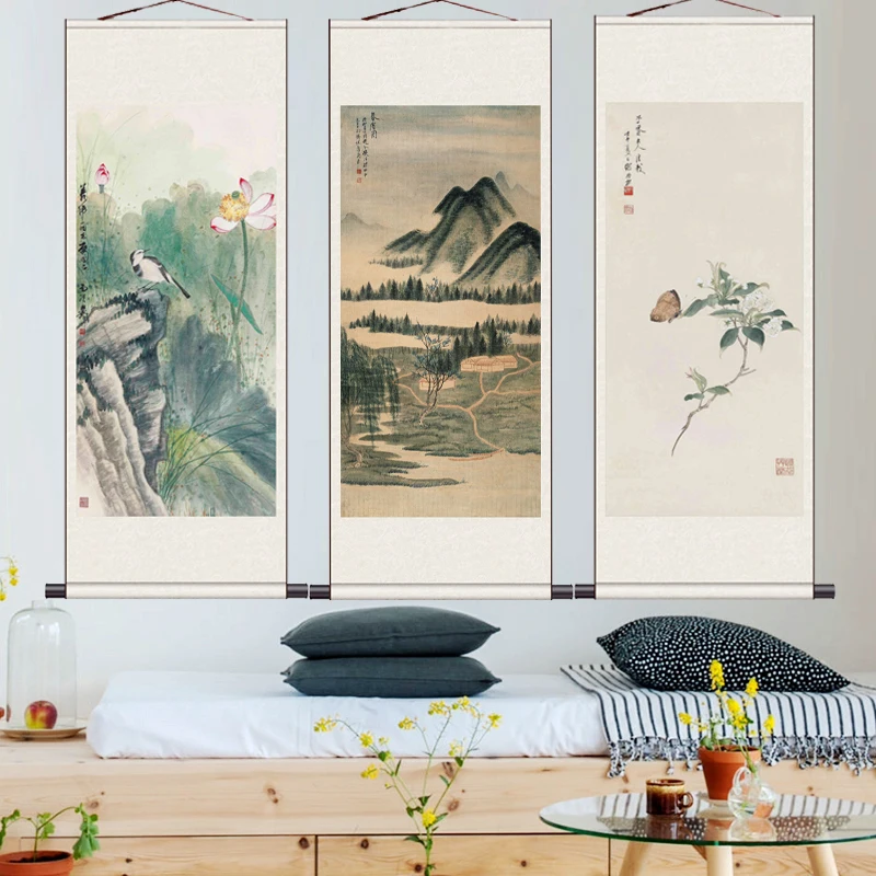 

Flower-and-bird Painting Decoration Scroll Teahouse Living Room Mural Feng Shui Hotel Calligraphy and Painting Canvas Posters