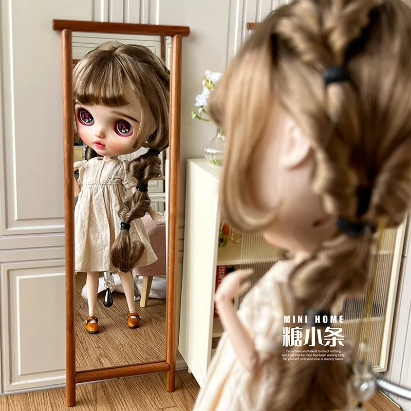 1/6 Doll House Model Furniture Accessories Cherry Wood Glass Floor Mirror Bjd Ob11 Gsc Blyth Soldier Lol Dollhouse Miniatures