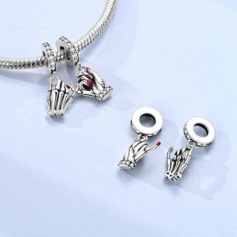 Original 925 Sterling Silver Charm Bead Two Hands Pinky Promise Pendant Fit Original Bracelet For Women DIY Jewelry Friend Gift view 2