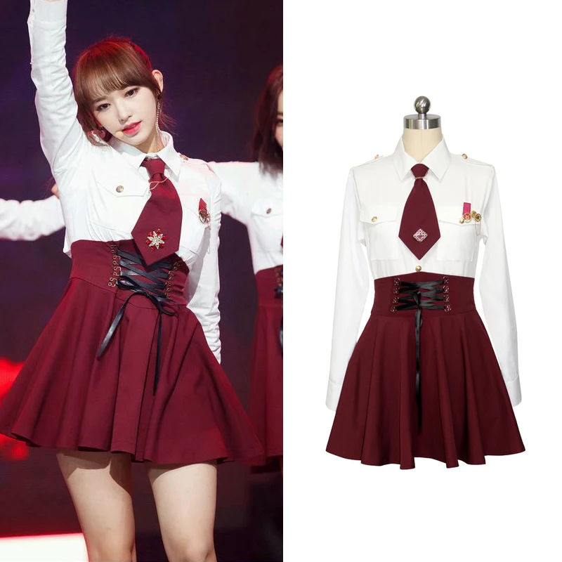 

Cheerleader Costume Women K-pop Outfit Jazz Dancer Outfit Red Stage Costume Concert Outfits Girls Set Festival Clothing JL3666