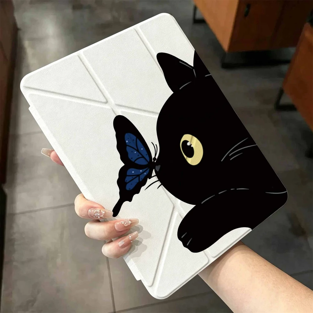 Cute Black Cat Butterfly For iPad mini Air Pro 13 12.9 11 10.9 10.5 10.2 9.7 8.3 7.9 inch 5 6 7 8 th Pen slot Tablet Case
