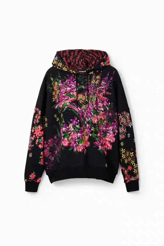 Foreign trade original single Spanish new print profile hooded casual plus fleece pullover hoodie