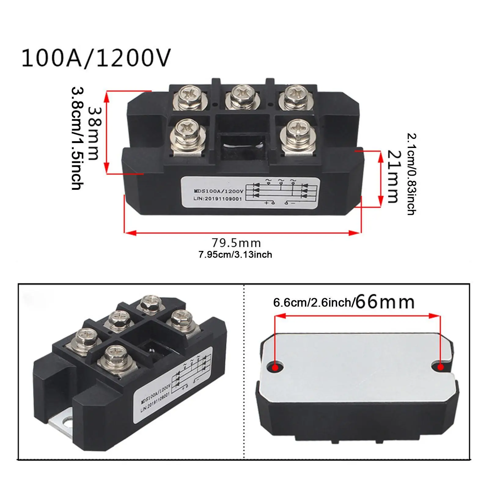 مقوم الجسر الثنائي ثلاثي الطور MDS-100A وحدة تحويل الطاقة الصناعية المدمجة بخمسة دبابيس للأنظمة الكهربائية #6