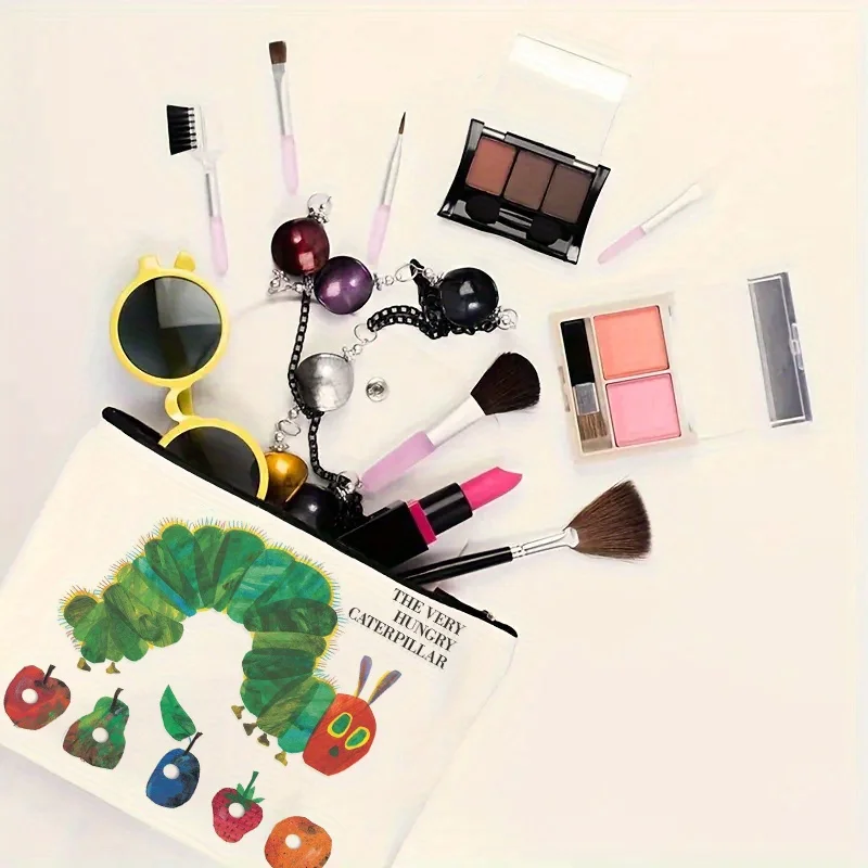 毛虫の形をしたメイクアップバッグがとても気に入っています - 多機能で大容量の携帯用メイクアップバッグ、旅行に最適なジッパー付きです。
