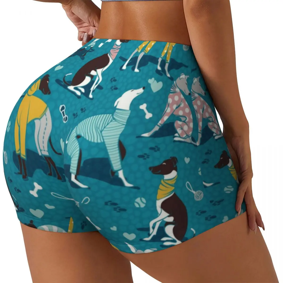 Custom Women's Cute Greyhounds Dog Workout Yoga Shorts Whippet Sighthound Pet Athletic Gym Running Volleyball Shorts