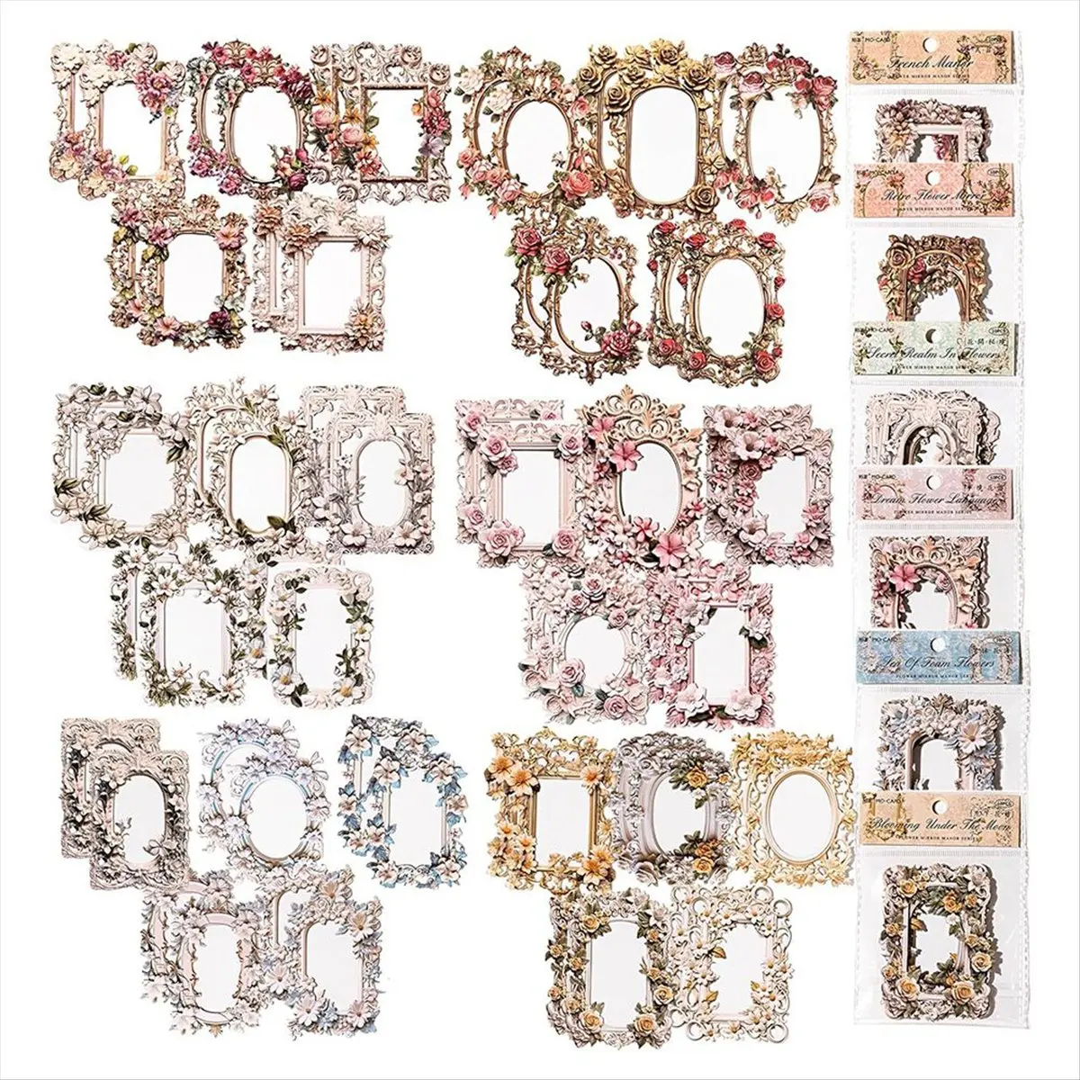 *CLOS 60 Sheets Retro Background Decorative Paper Scrapbook Paper,Relief Flower Lace Frame Vintage Paper Embossed Floral Frame
