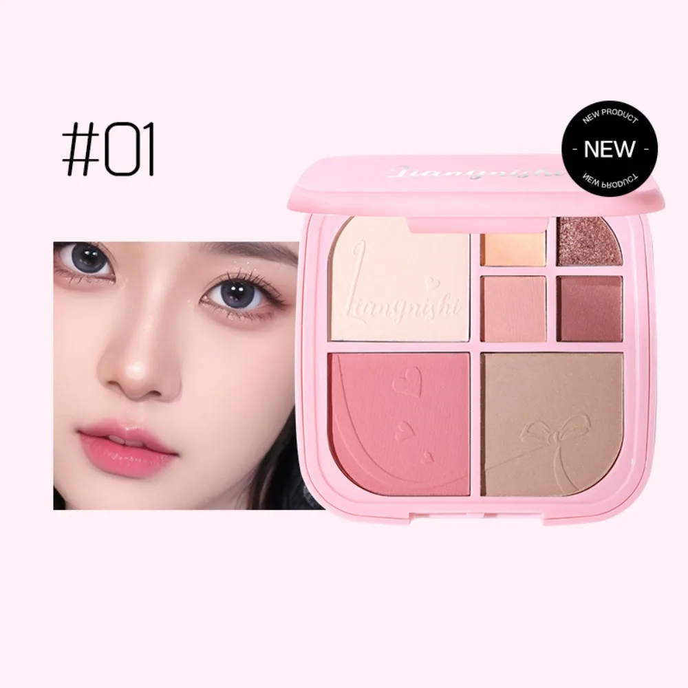 Beleza iluminar sombra de olho cosméticos blush arte destacando pó disco com espelho sombreamento em pó 7 cores rosto paleta meninas