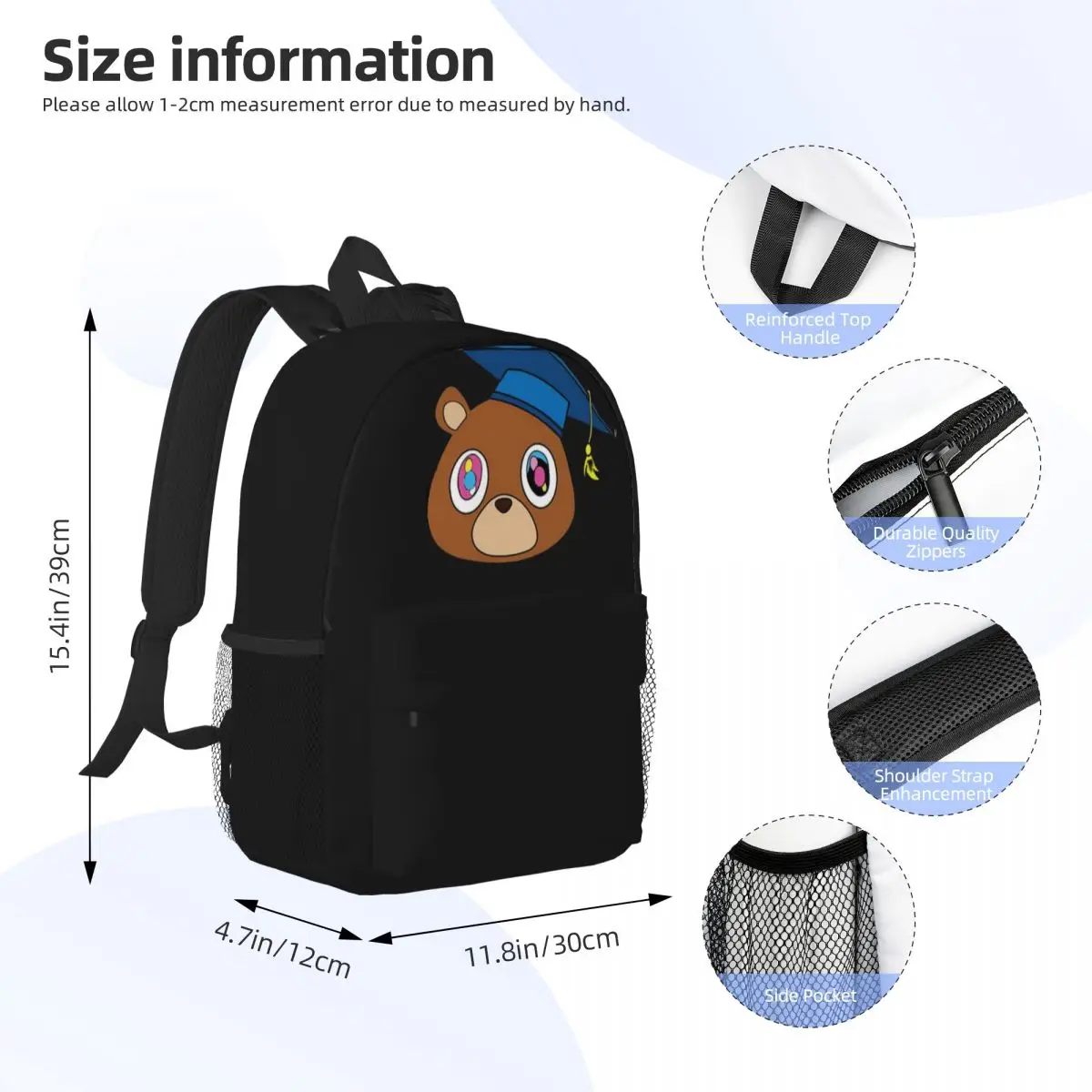 Kanye-mochila con diseño de oso de graduación para niños, morral escolar de viaje para adolescentes y mujeres