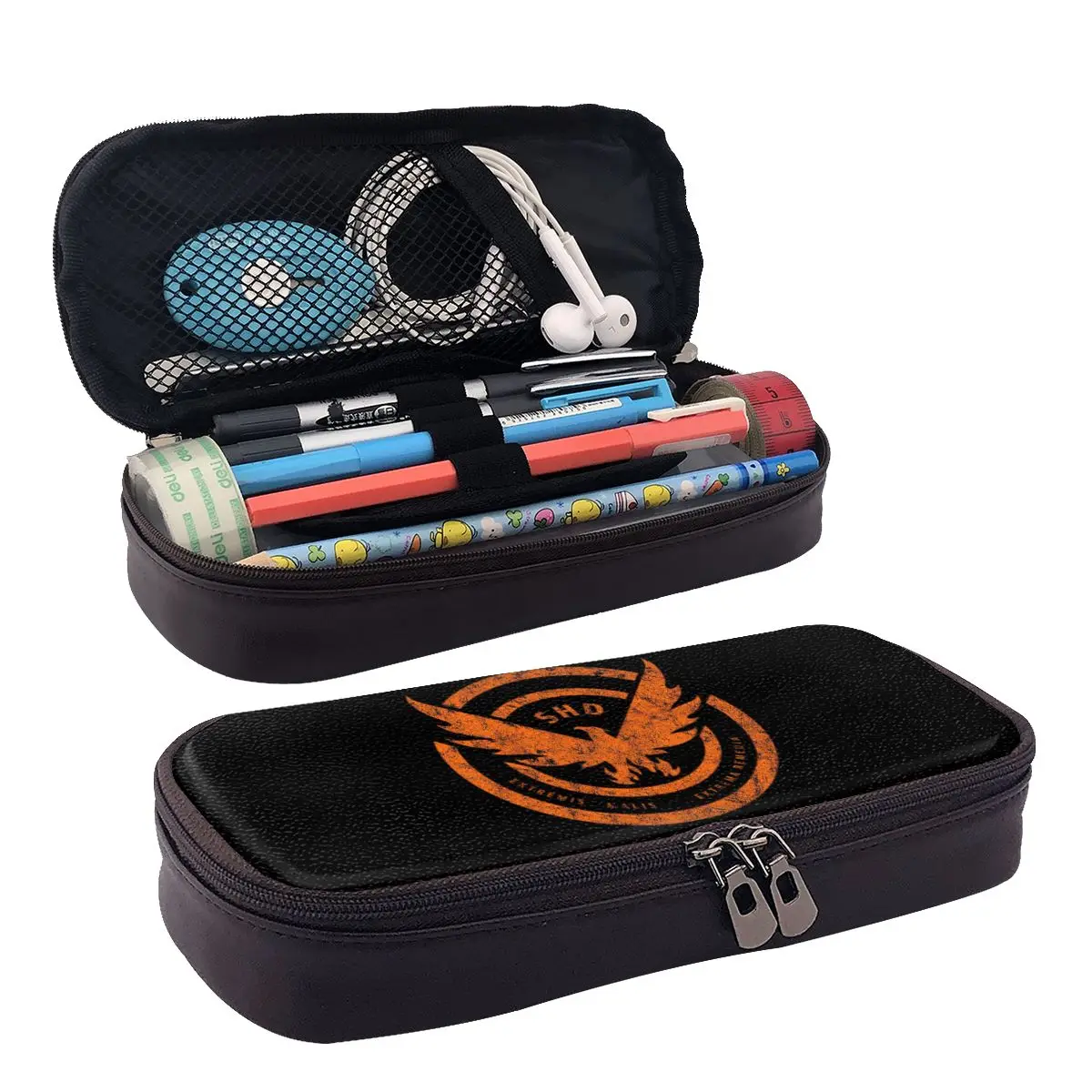The Division SHD Logo Distressed Leather Pencil Case for Boys Girls Gifts Pen Box Pencil Bag Stationery Supplies