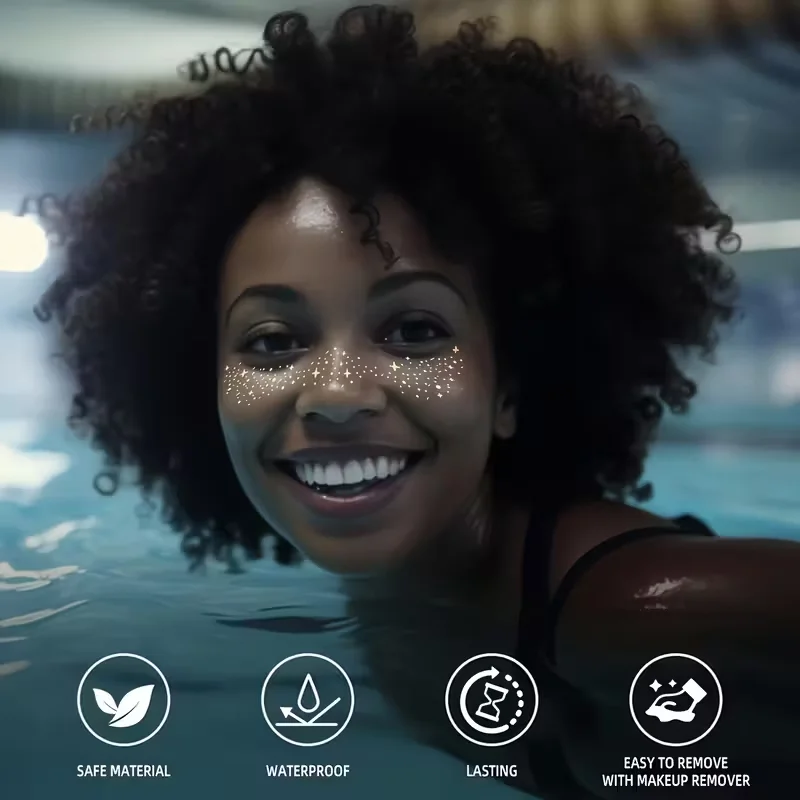 6 adesivi per il viso natalizio con glitter misti, arcobaleno, cuore, stella, punto, impermeabile, body art temporaneo per feste, vacanze, trucco