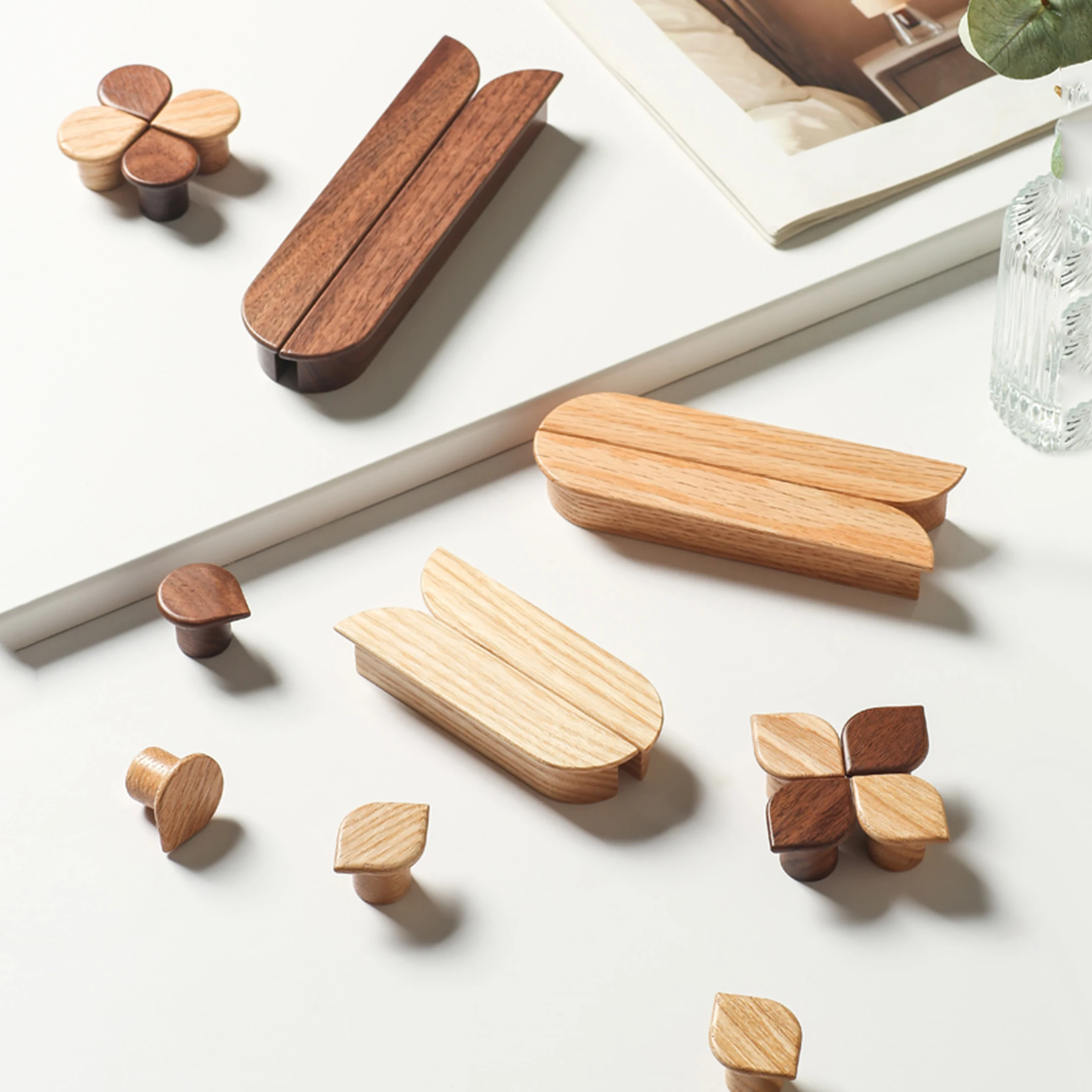 Solid Wooden Cabinet Handles Black Walnut Single Hole Drawer Knobs Home Decor Wardrobe Cupboard Pulls Modern Funiture Hardware