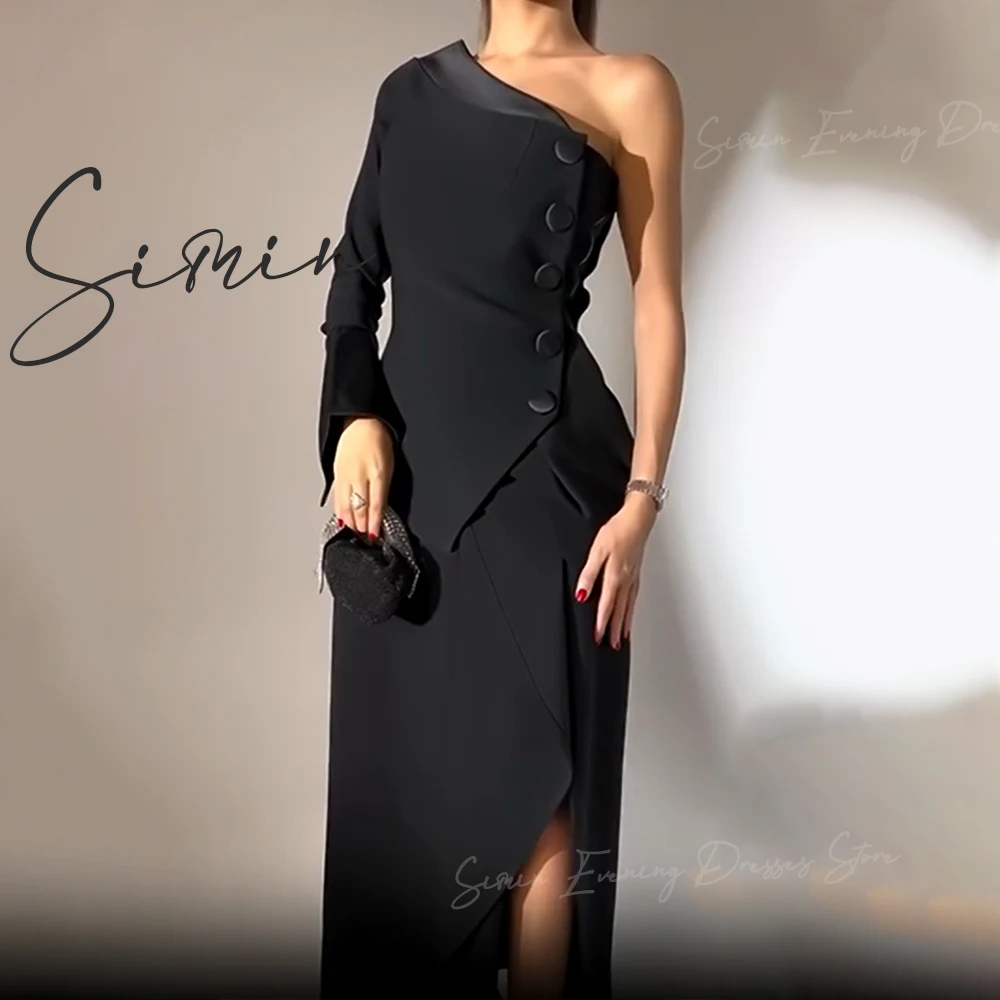 Heyday One Shoulder Customized Formal Party Dress Saudi Long Elegant Button Crepe Ankle Length Evening Dresses Luxury 2024