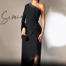 Heyday One Shoulder Close-fitting Crepe Ankle Length Evening Dresses Luxury 2024 Saudi Elegant Button Formal Party Dress