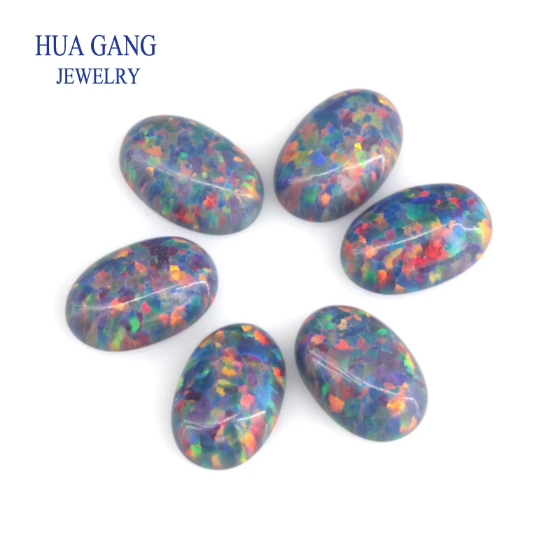 OP03-OP52  8x10-10x14mm Opal Loose Stones Lab Created Gems Oval Shape Flat Base Cabochon Opal Semi-Precious Beads For Jewelry