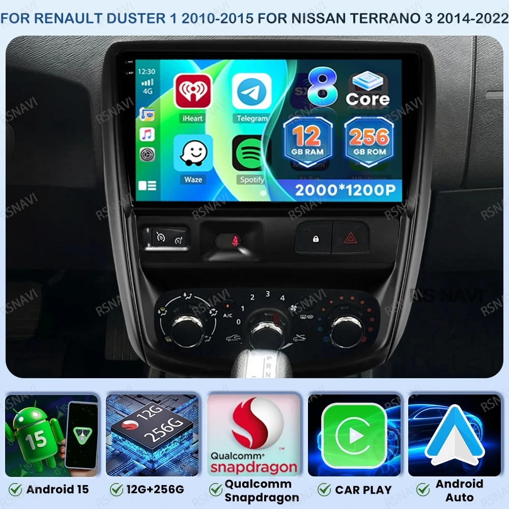 

Android 15 Car Radio For Renault Duster 1 2010-2015 for Nissan Terrano 3 2014-2022 Qualcomm QLED Head Unit Viedo Player BT DSP