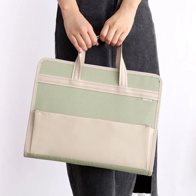 A4 A3 13 Pocket Expanding File Folder with Zipper and Handle, Fabric Document Organizer Bag for School, Office and Business