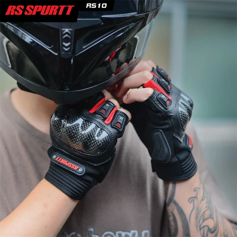 New Summer Half Finger Motorcycle Carbon Fiber Protective Goat Skin Leather High-quality Riding Motorcycle Anti Drop Gloves