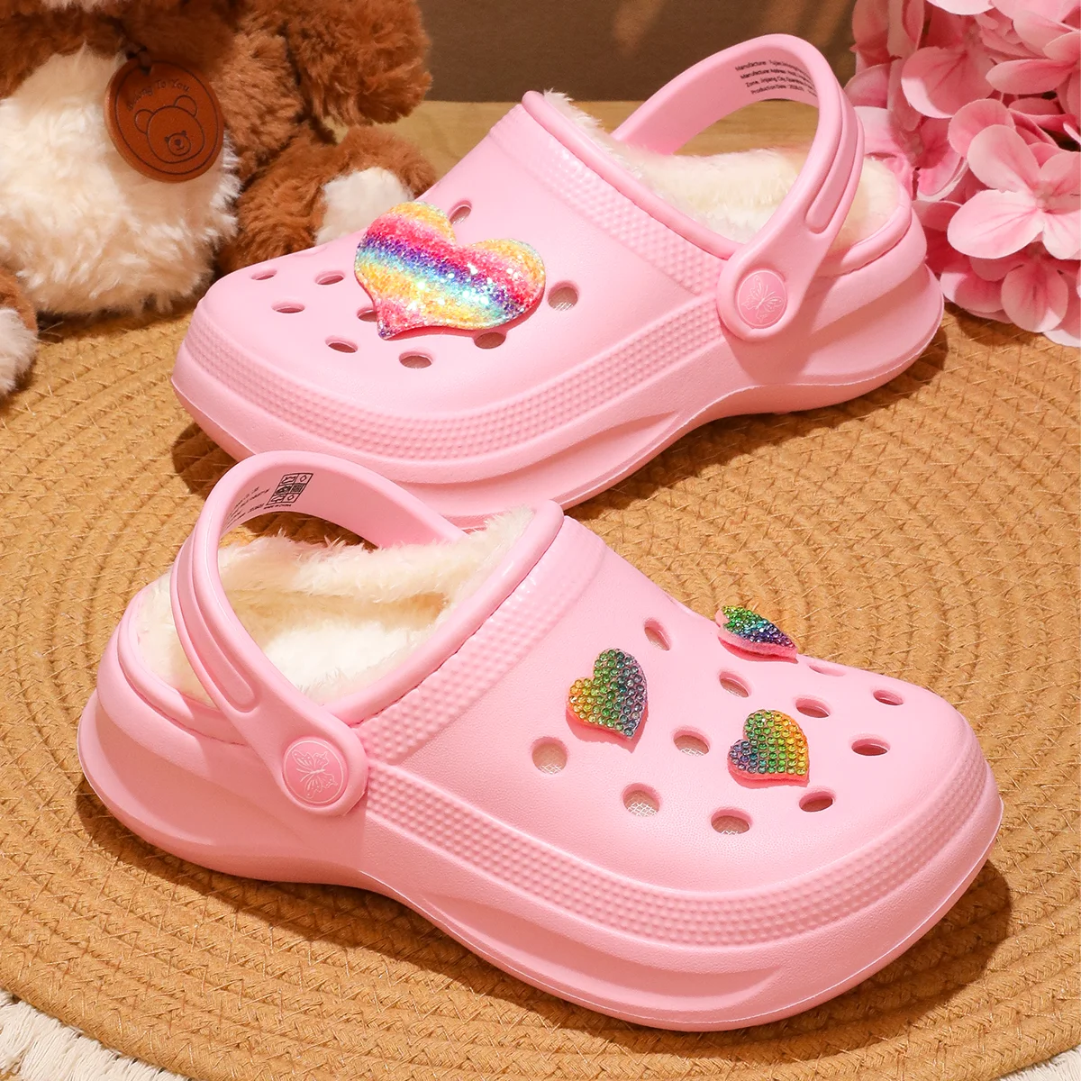 Kinder-Clogs und -Mules mit Fellfutter, leichte Garten-Schuhe mit Baumwollfutter, warme Hausschuhe für Jungen, Mädchen und Kleinkinder, 168. – Detail 9